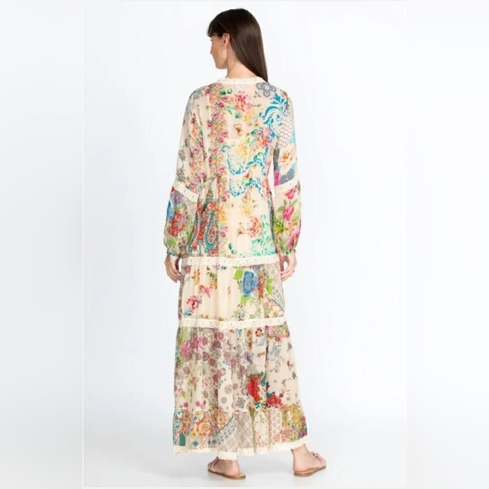 Johnny Was "Milana" Tiered Floral-print Maxi Dress/Duster with Lace Trim | L - Picture 6 of 15